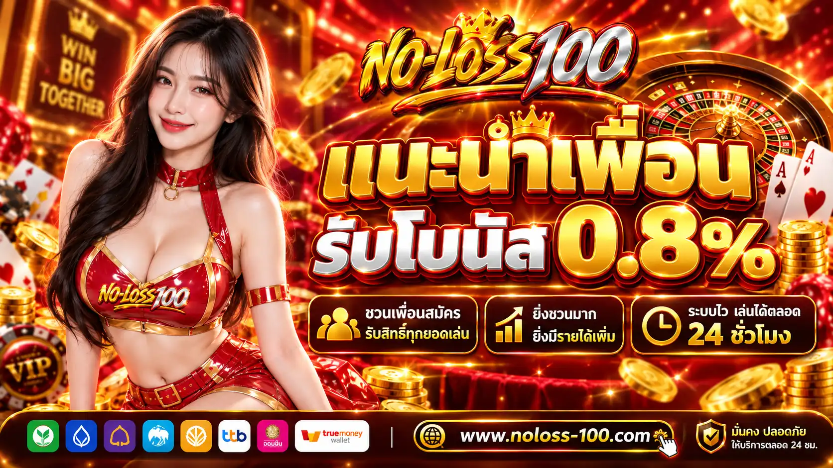 NOLOSS-100 | ศูนย์รวมแหล่งคาสิโน ระบบไว เล่นได้ตลอด 24 ชั่วโมง