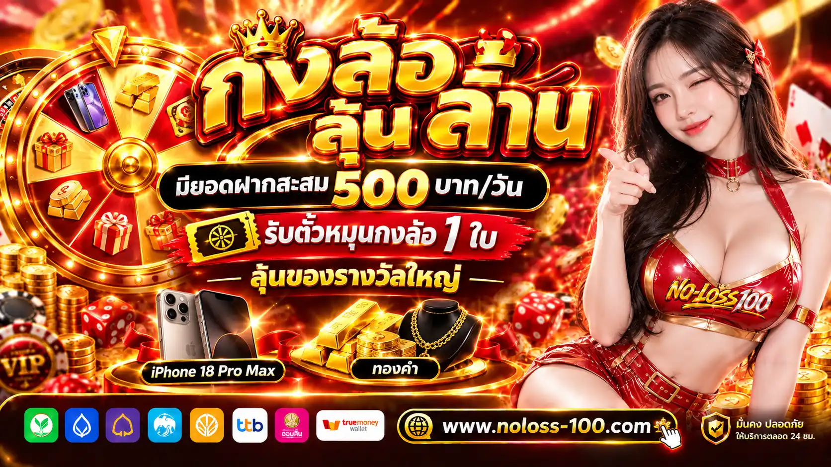 NOLOSS-100 | ศูนย์รวมแหล่งคาสิโน ระบบไว เล่นได้ตลอด 24 ชั่วโมง